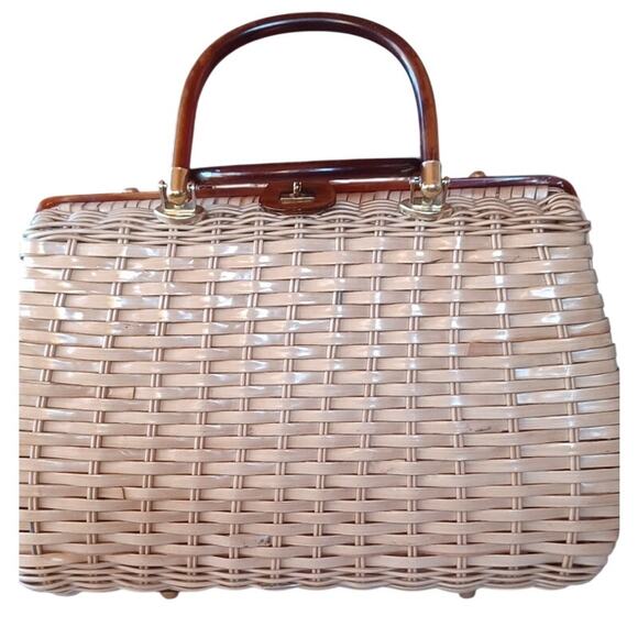 Vintage 1950s/60s Princess Charming by Atlas Wicker Seashell Lucite Handbag - Picture 2 of 12